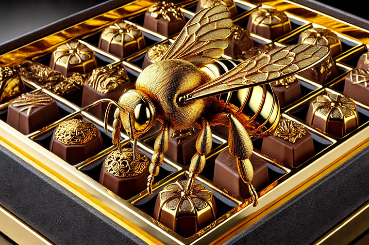 gold bee on chocolate